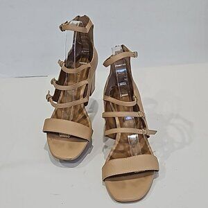 Calvin Klein Caz Cow Silk Sandstorm Beige Leather Open Toe Strappy Sandal Size 9